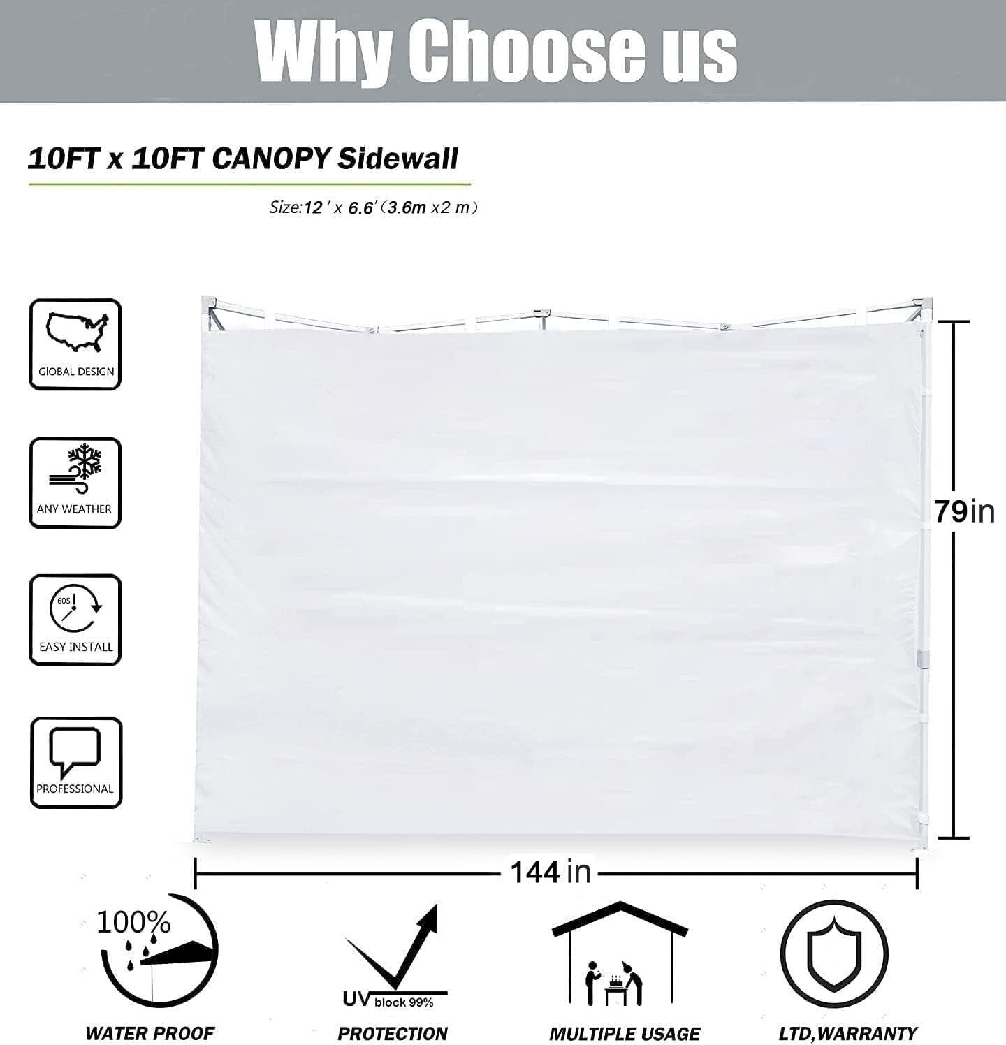 3-Pack Waterproof Sidewalls for 12x12ft Canopy - UV Protection & Durability