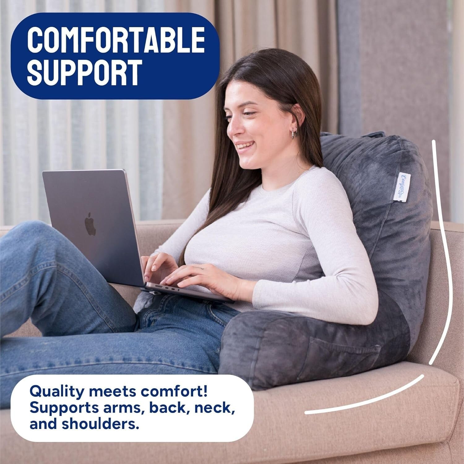 Breathable Backrest Pillow for Bed with Pockets - Perfect for Reading & Resting