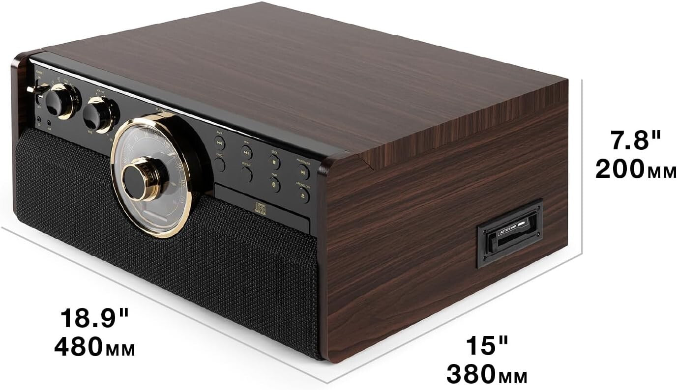 Elegant Espresso 3-Speed Turntable & Multimedia Center with Cassette & CD Player