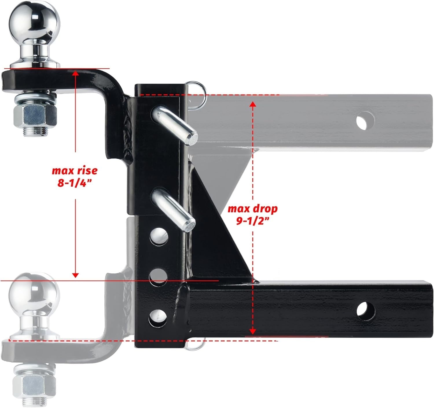 Adjustable Heavy Duty Trailer Hitch Ball Mount - 7500lbs Capacity, Fits 2-Inch