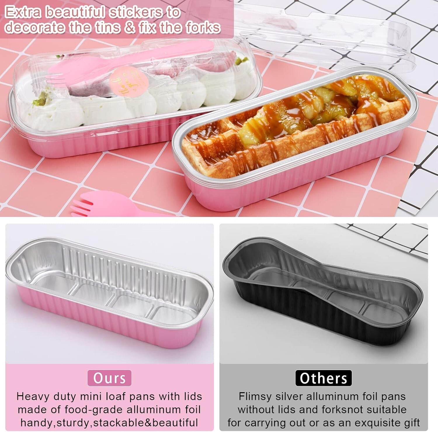 Disposable Mini Baking Cups with Lids - 200 Pink Aluminum Foil Tins for Parties