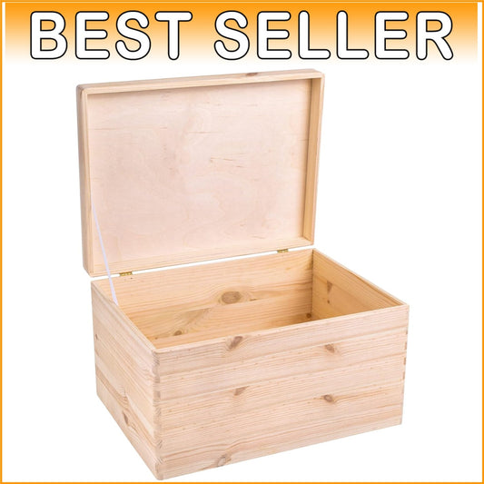 Spacious Hinged Lid Wooden Storage Box - Ideal for Crafts & Toys 15.8x11.8