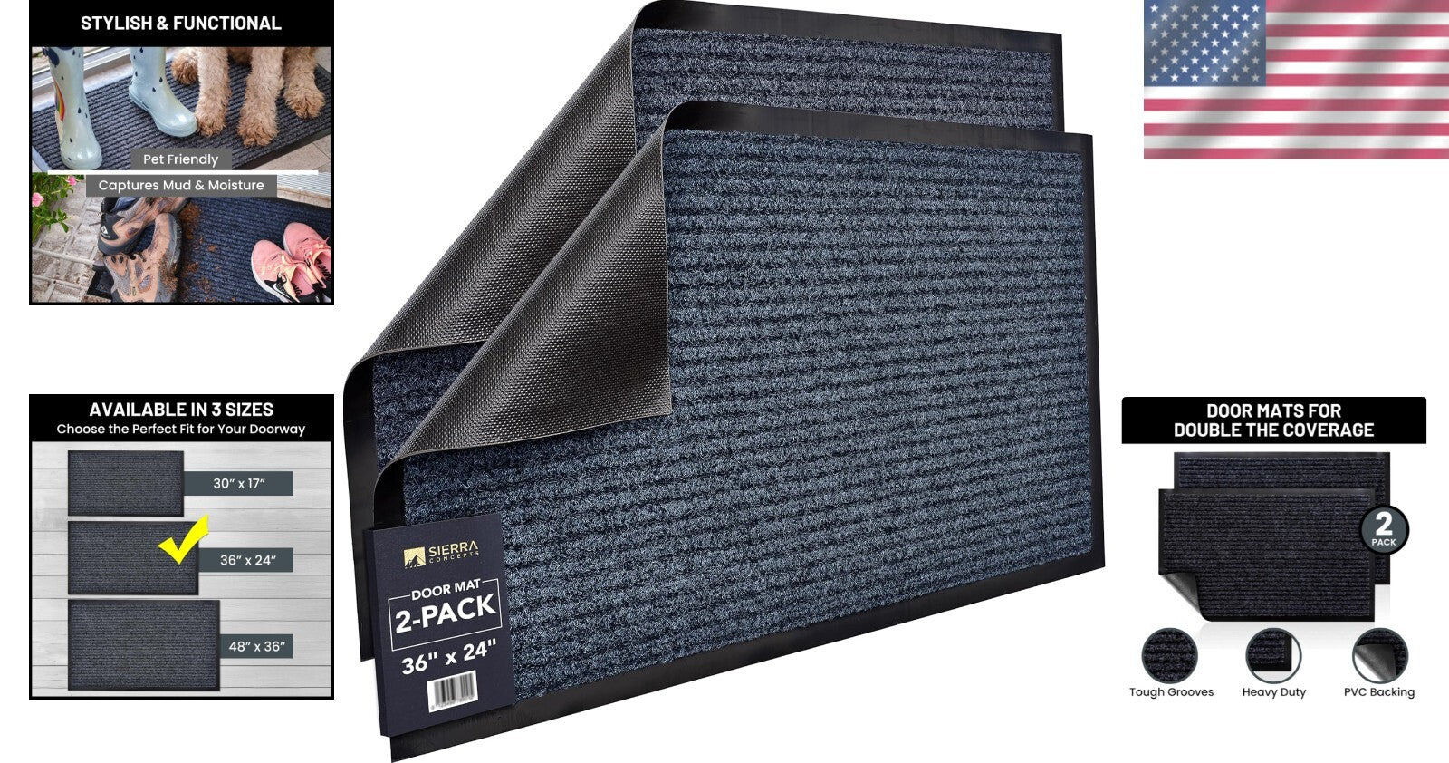 Durable Non-Slip Welcome Mats - Low Profile 36x24 Inches for Indoors & Outdoors