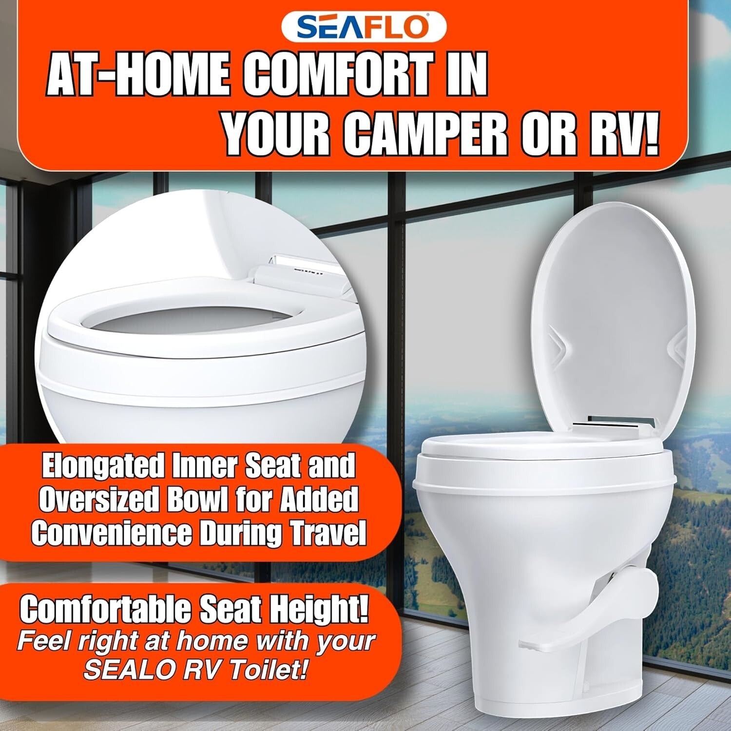 Durable 18.5” Gravity Flush Toilet for RVs with Quick Installation Features