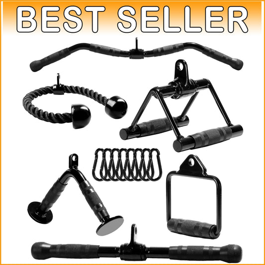 Durable Cable Machine Attachments for Home Gym - Includes Curl & Tricep Bar