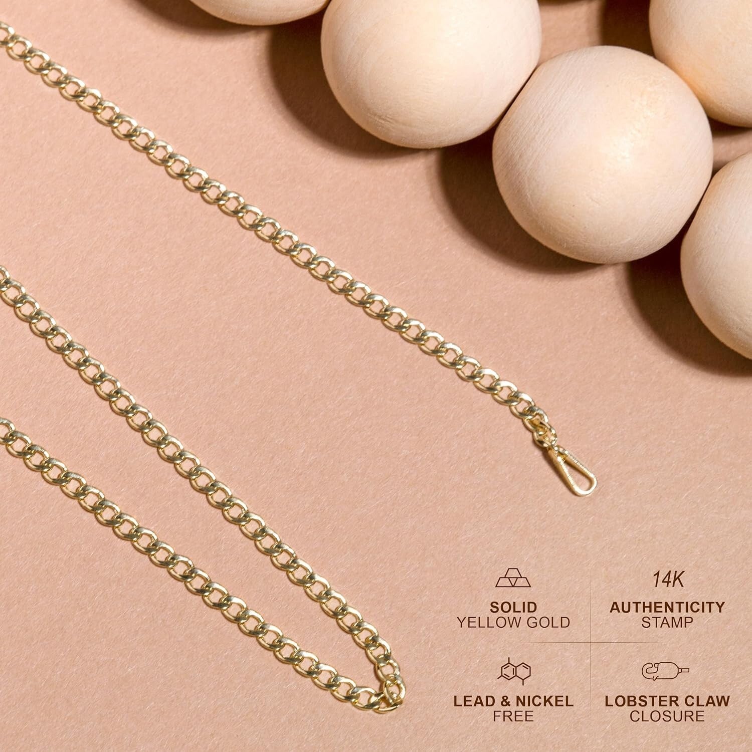 Luxury 14K Gold Curb Link Necklace - Hypoallergenic - 100% Italian Craftsmanship