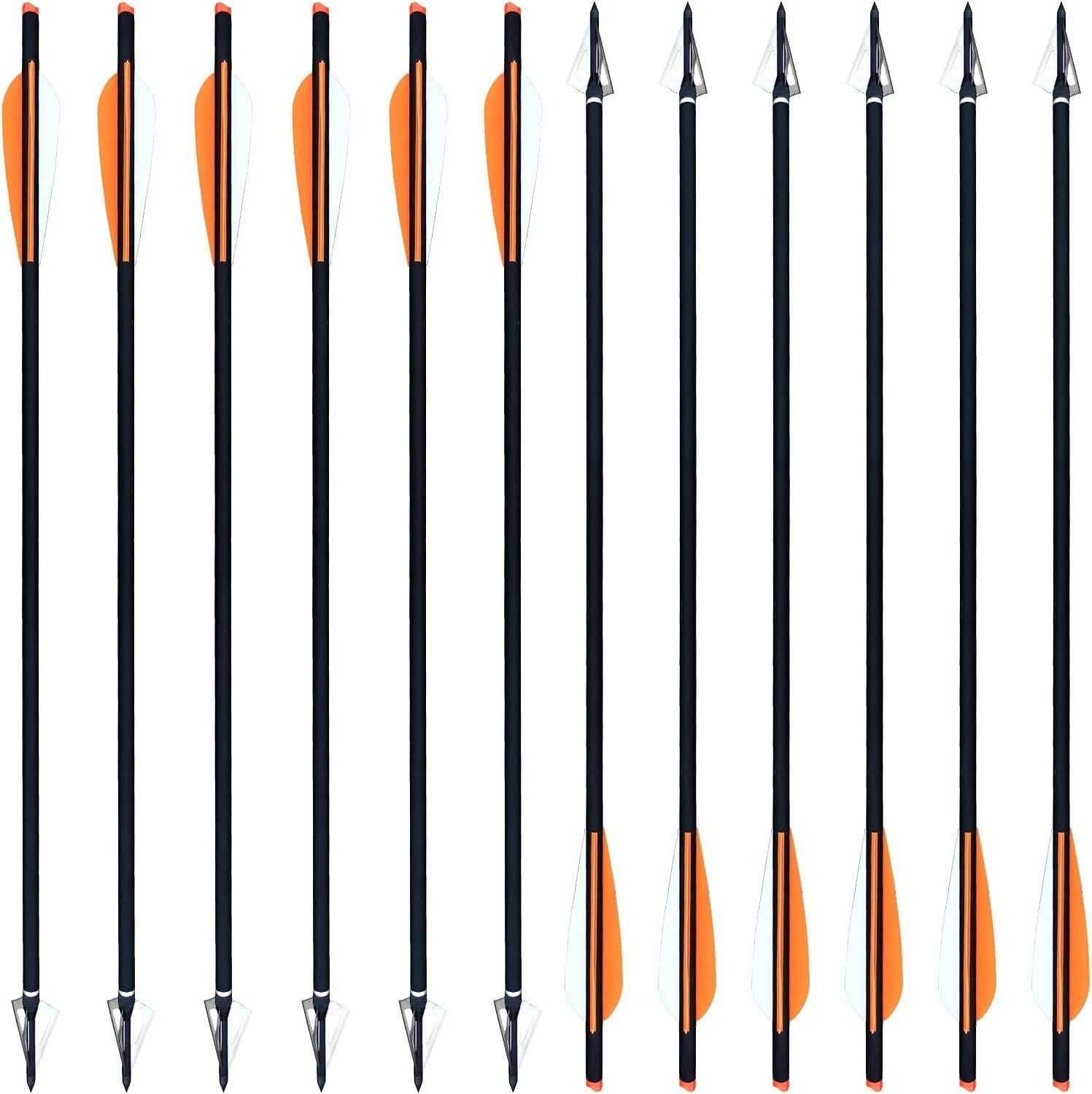 12 Carbon Crossbow Bolts & Broadheads Set - Perfect for Beginners and Practice