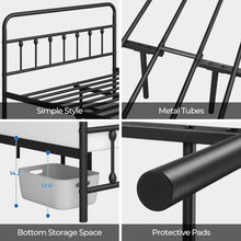 Load image into Gallery viewer, Elegant Black Iron Bed Frame - Full Size with High Headboard &amp; Under Bed Storage