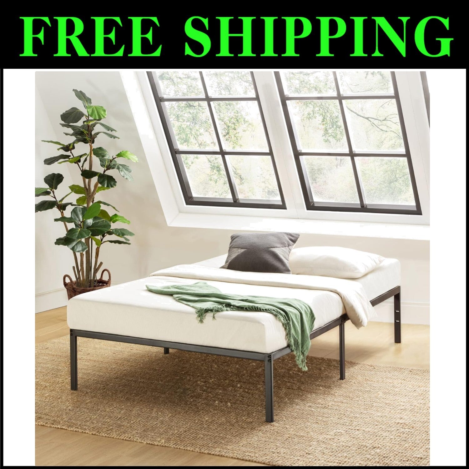 Sturdy Twin Bed Frame with Heavy Duty Steel Support and 12" Under Bed Storage