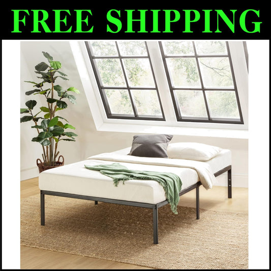 Sturdy Twin Bed Frame with Heavy Duty Steel Support and 12" Under Bed Storage
