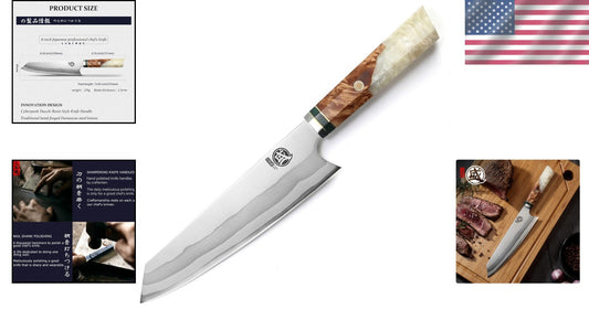 Dazzling 8" Kiritsuke Knife with Sandalwood Box - Professional Damascus Steel