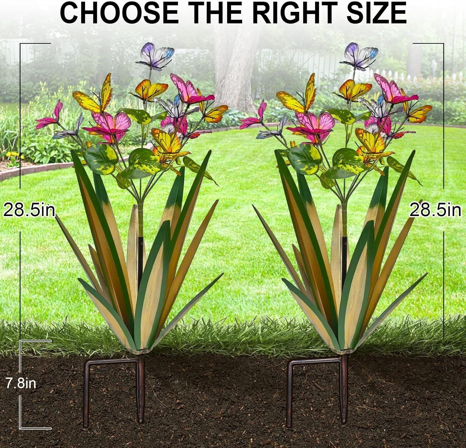 Light Green Butterfly Metal Sculptures - Wind Resistant Garden Ornaments (3pcs)