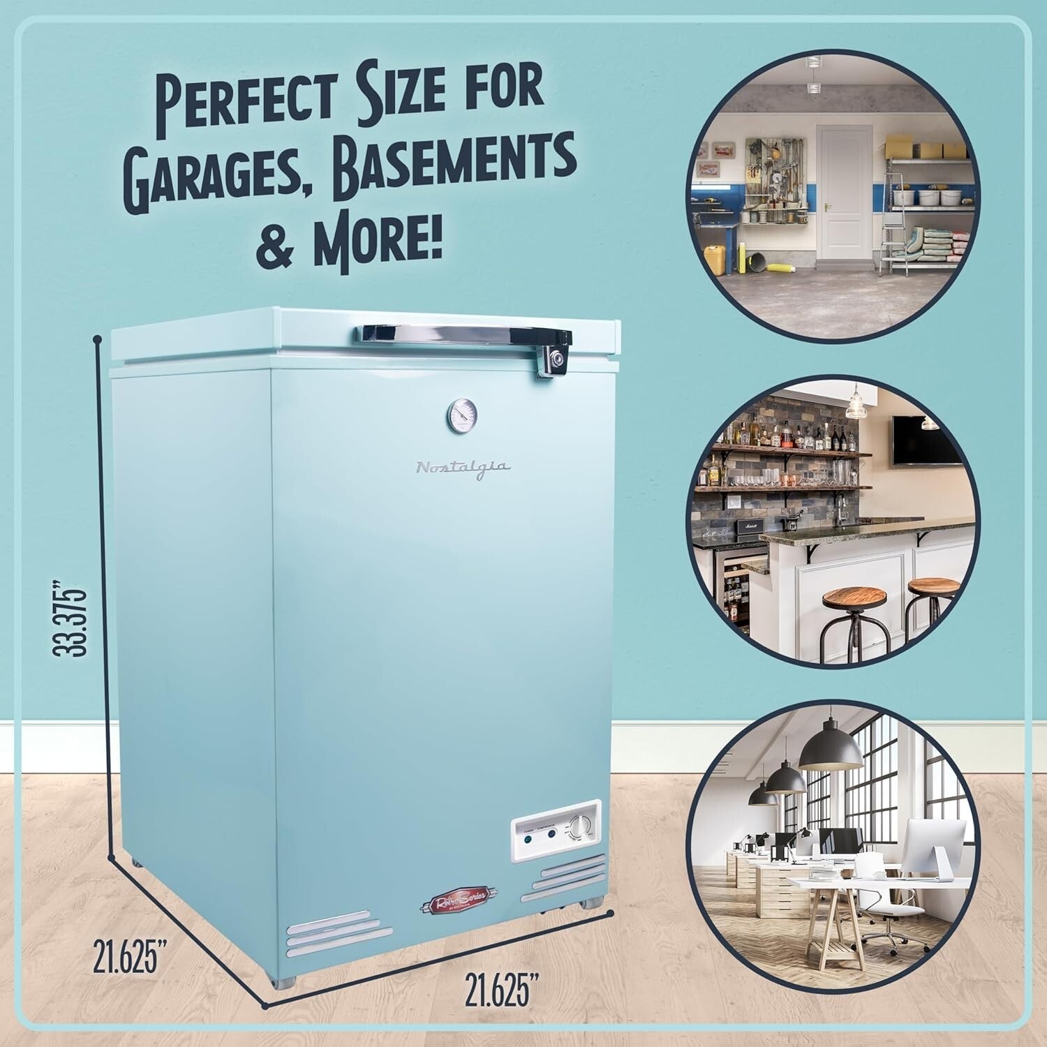 Aqua Retro Style Chest Freezer & Refrigerator - 3.5 Cu.Ft., Lock & Wheels