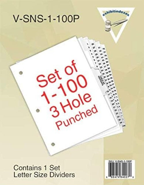 Durable Letter Size Numbered Dividers 1-100 with Bold AVE Tabs - 3-Hole Punched