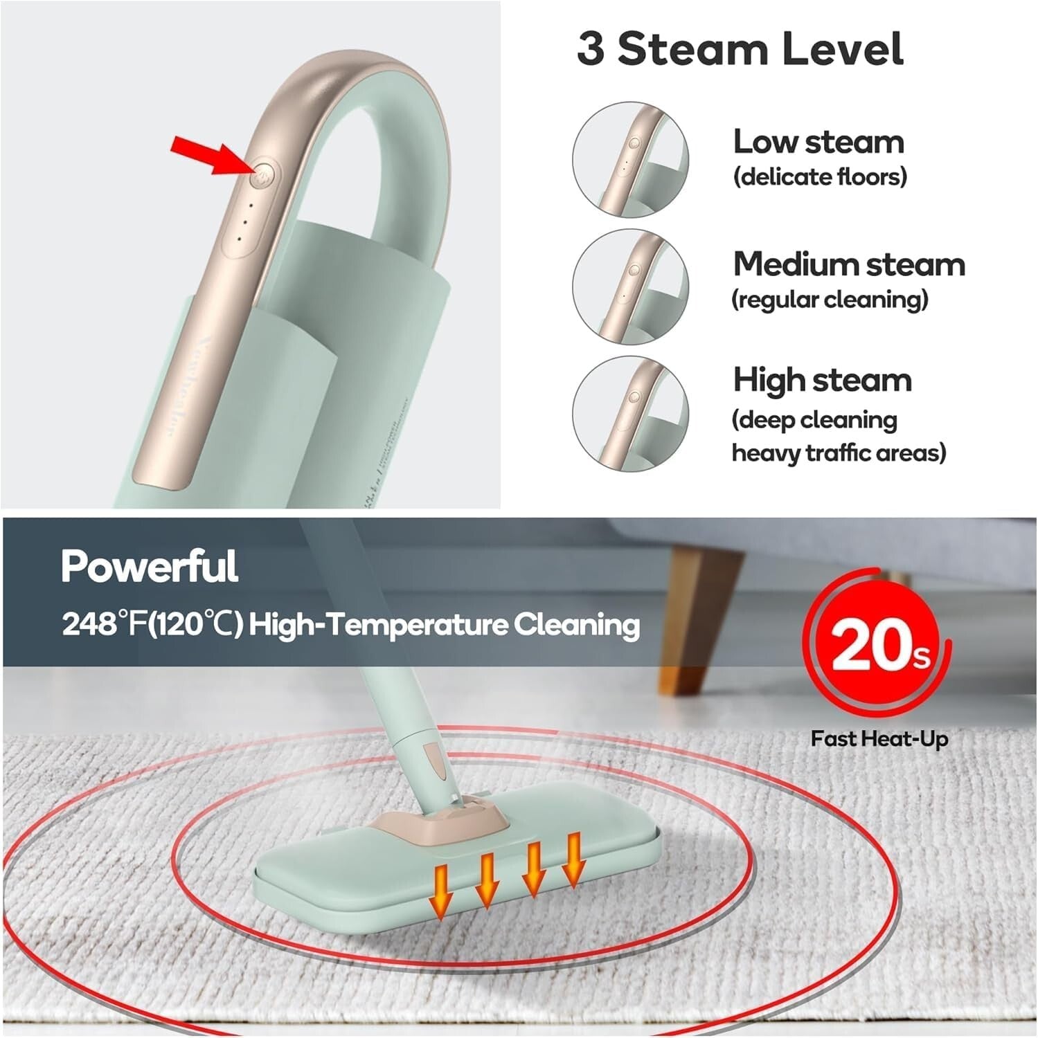 All-in-One 1200W Steam Mop & Handheld Cleaner with 7 Multi-Purpose Attachments