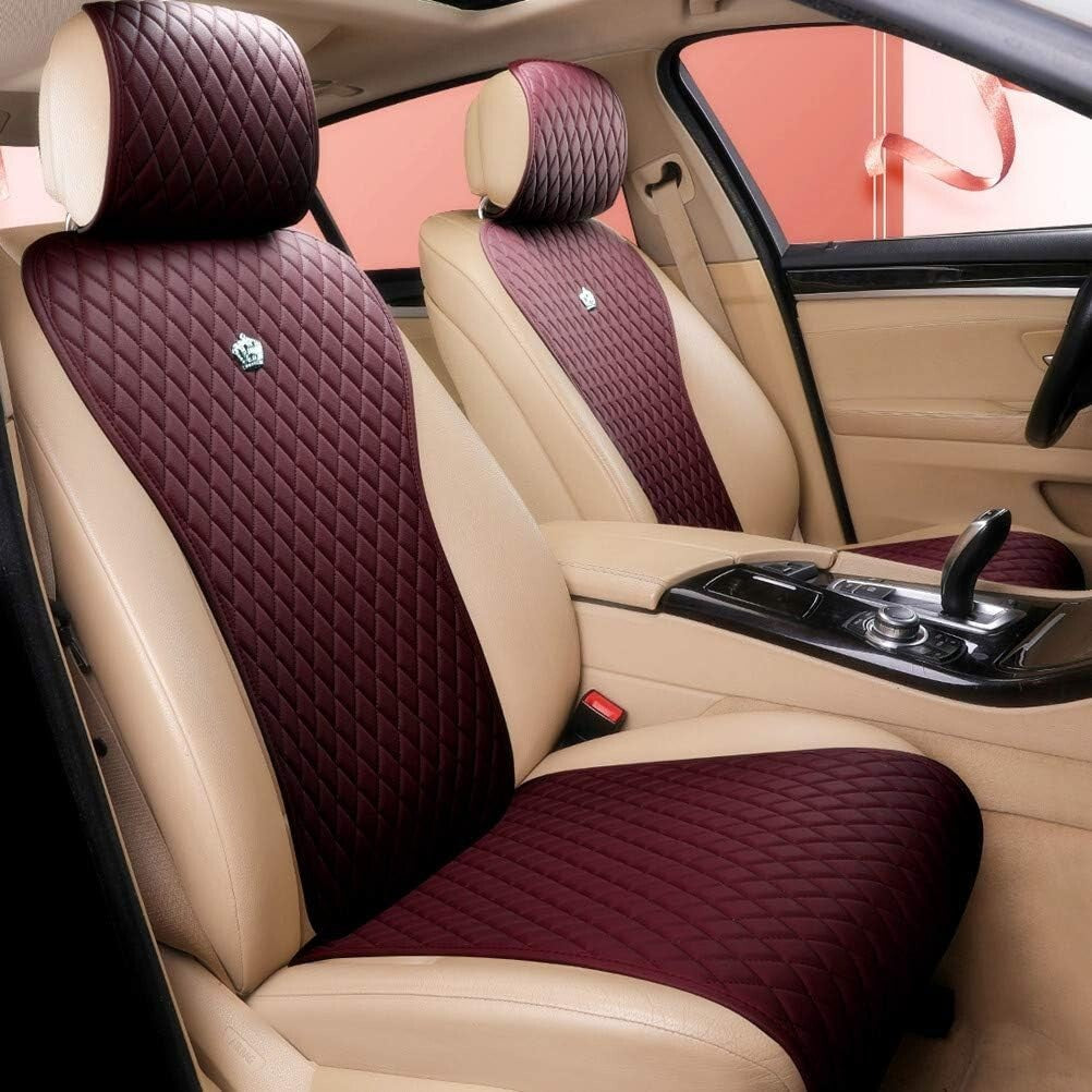 Luxury Leather 11PCS Car Seat Covers - Universal Fit Wine Red Crown Style