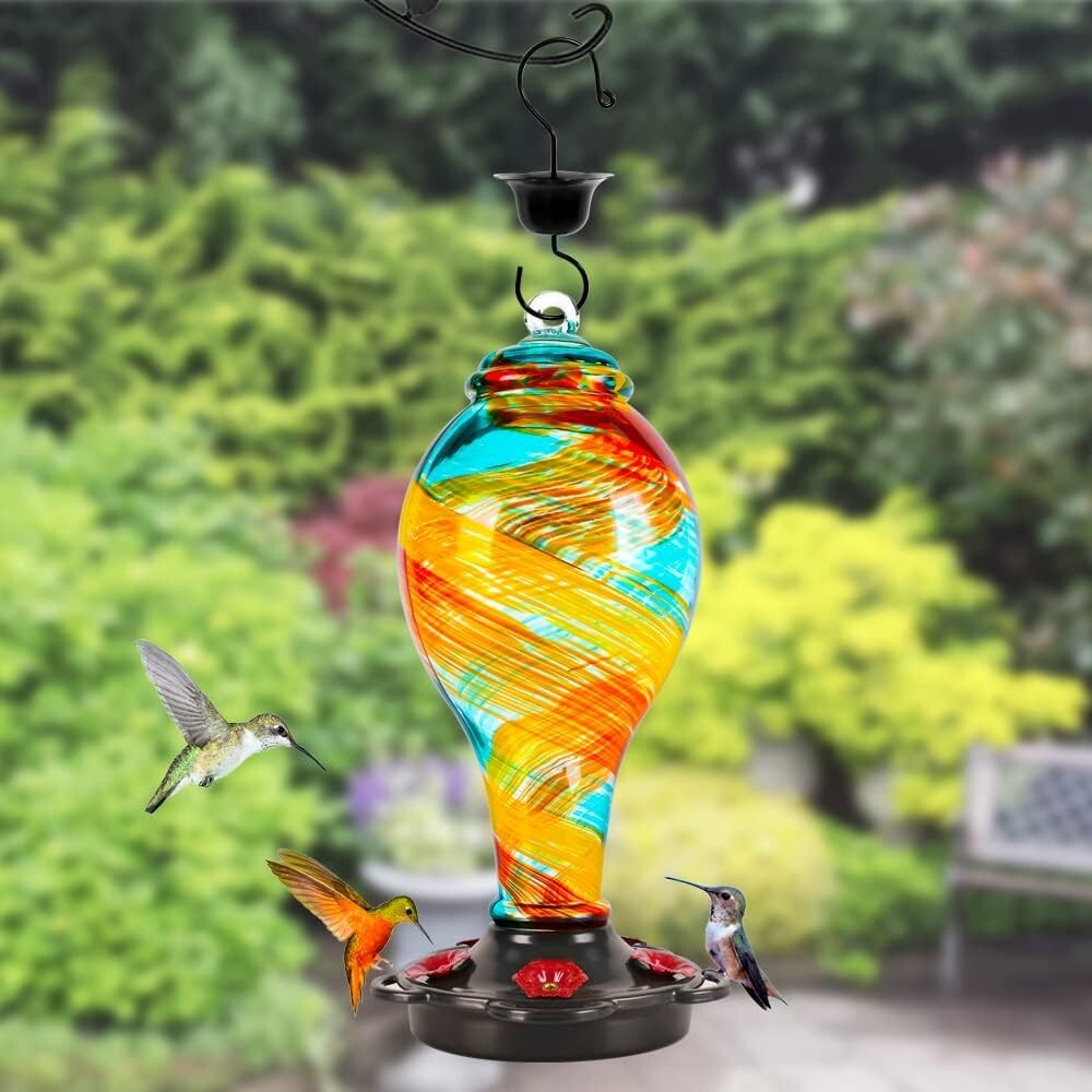 36oz Hummingbird Feeder with Rustproof Base & Ant Moat - Unique Ribbon Design