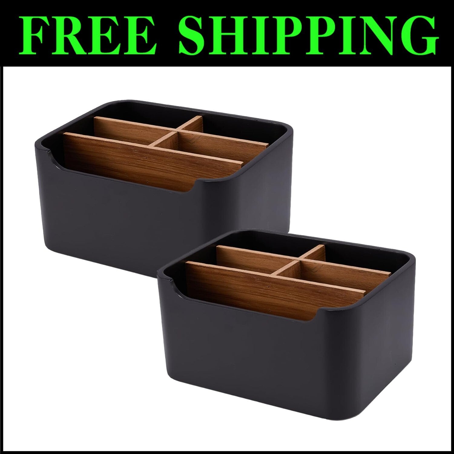 Versatile Polished Black Desk Organizer Set with 5 Compartments - Durable & Chic