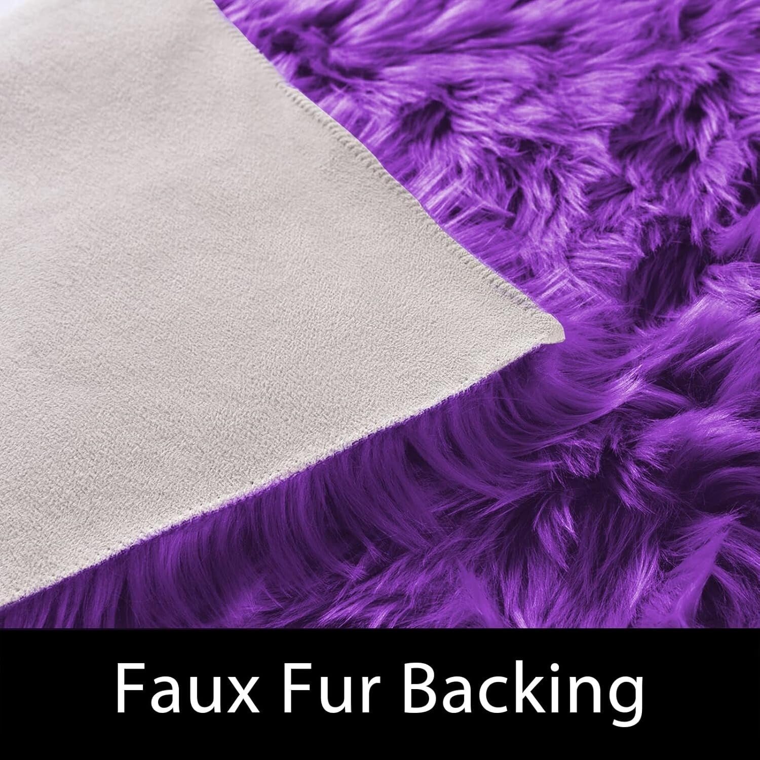 5ft Round Fluffy Purple Faux Fur Rug - Stylish Boho Decor for Living Spaces