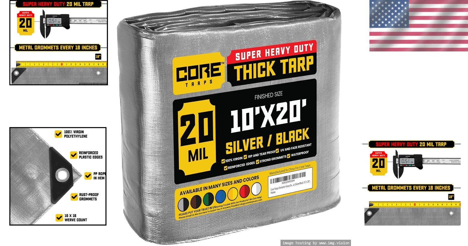 20 Mil Poly Tarp Cover - Rip and Tear Proof, Weatherproof Silver/Black 10' X 20'