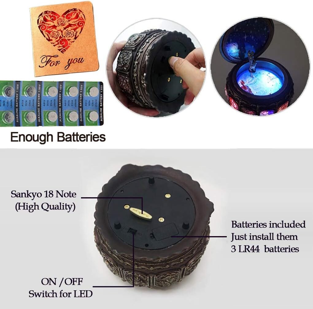 Upgraded Rotating Goddess Music Box with Twinkling LED Lights for Occasions