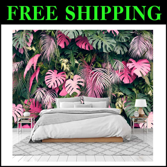 Stunning Silk Tropical Plant Mural Wallpaper - 158" x 110", Non-Self-Adhesive