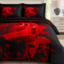 Load image into Gallery viewer, Lightweight Microfiber 7-Piece Red Floral Comforter Set - Perfect for Bedrooms