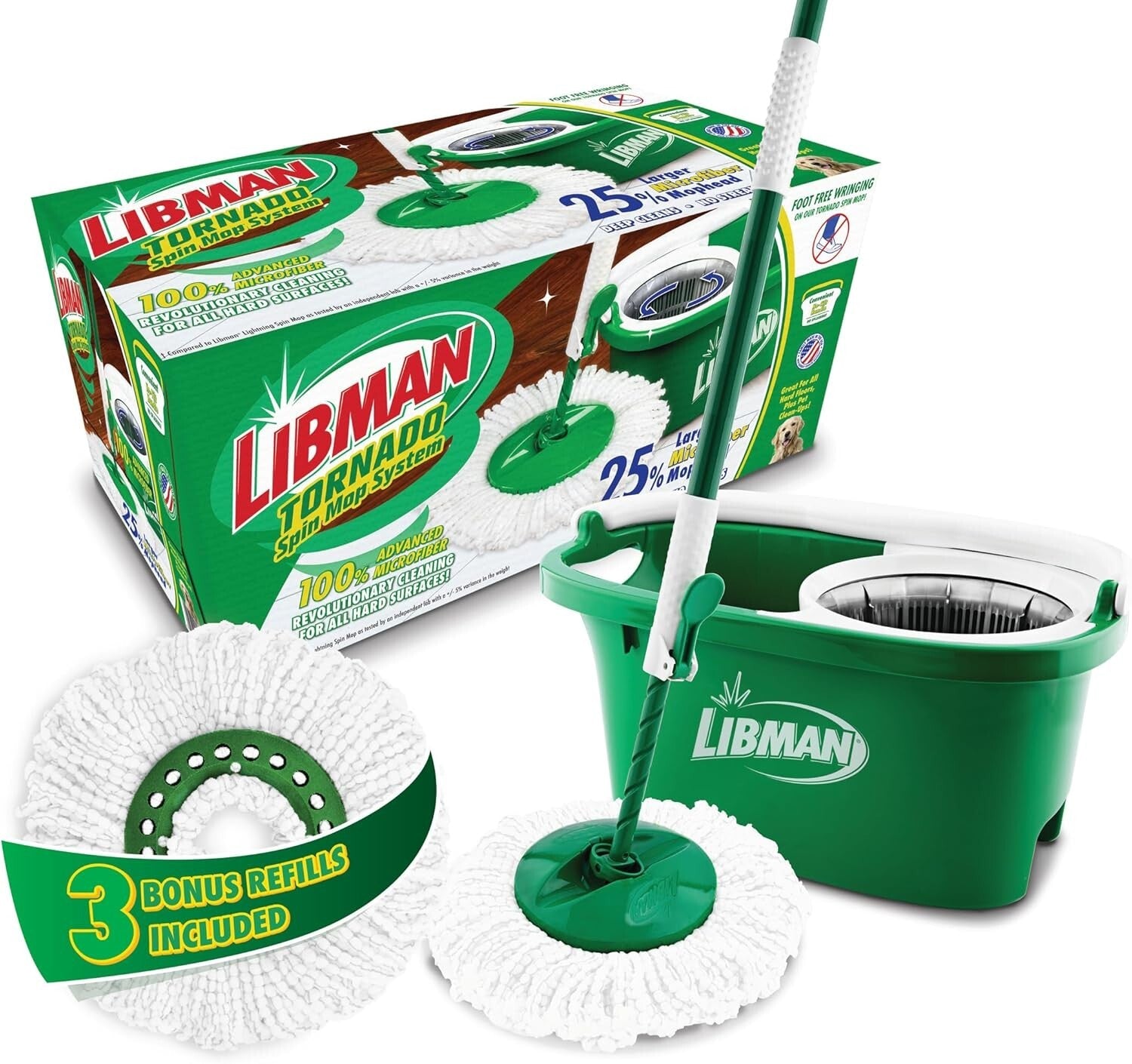 Ultimate Tornado Spin Mop with 4 Mop Heads - Compact Cleaning Solution in Green