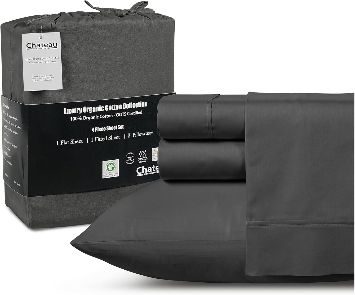 300 Thread Count Sateen King Sheet Set - Soft, Cooling & Hypoallergenic Charcoal