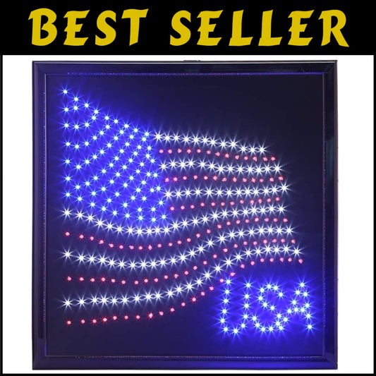 Animated LED American Flag Sign - 19x19 Inch Wall Decor for Patriotic Displays