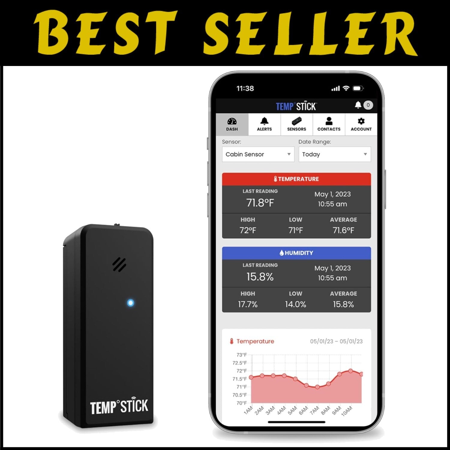 24/7 WiFi Temperature & Humidity Logger - Unlimited Text Alerts, Compact Design