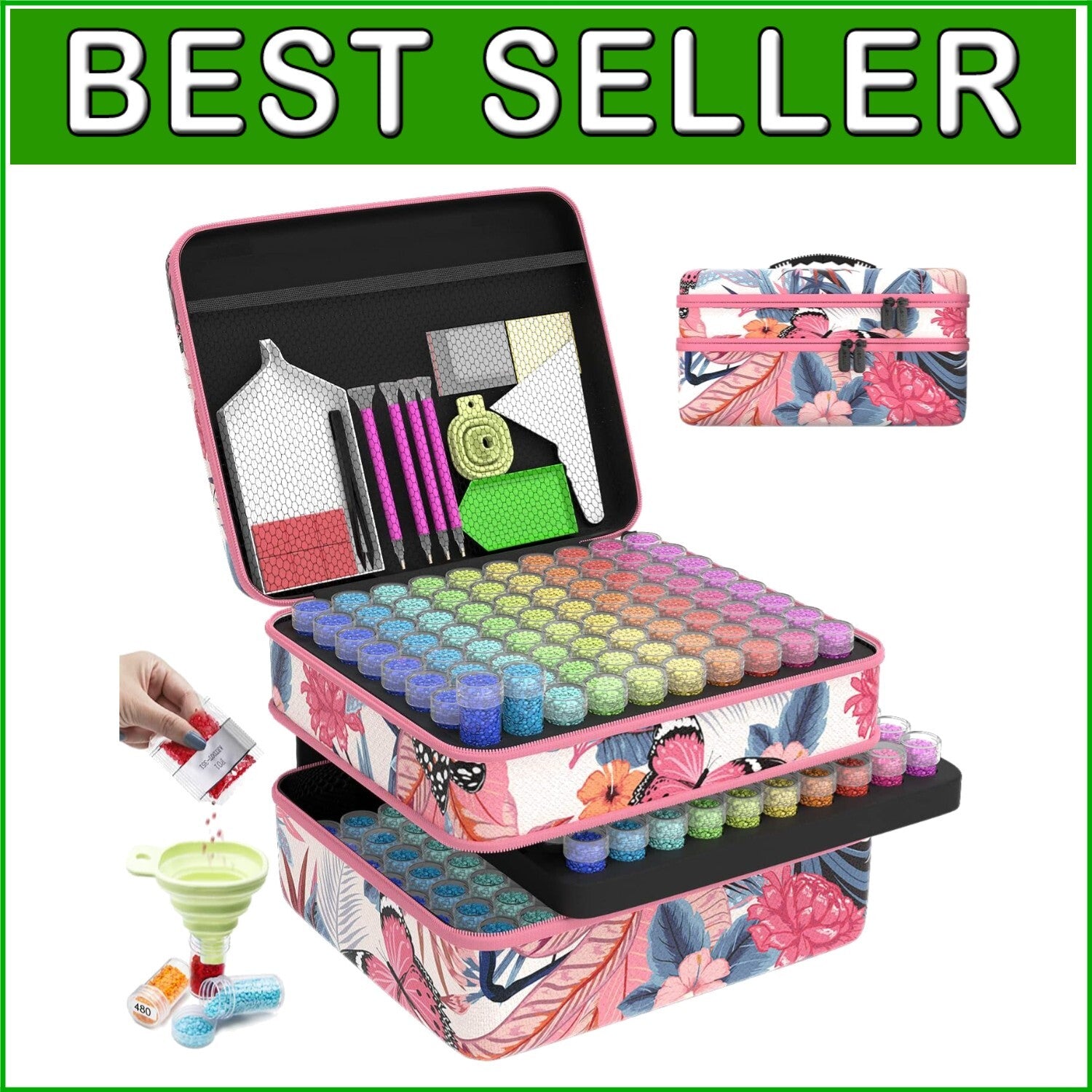 Durable Pink 240 Slots Diamond Art Organizer with Complete Tool Kit Included