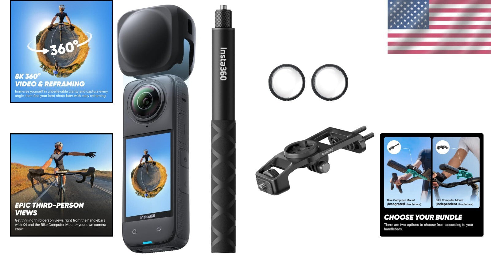 High-Performance 8K 360 Action Camera with AI Editing - Ultimate Cycling Bundle