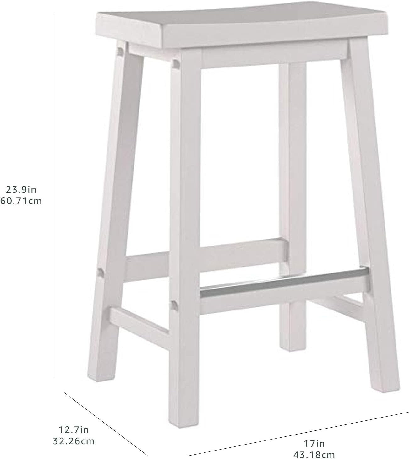 Set of 2 Solid Wood Saddle-Seat Kitchen Barstools - 24 inch White Counter Height