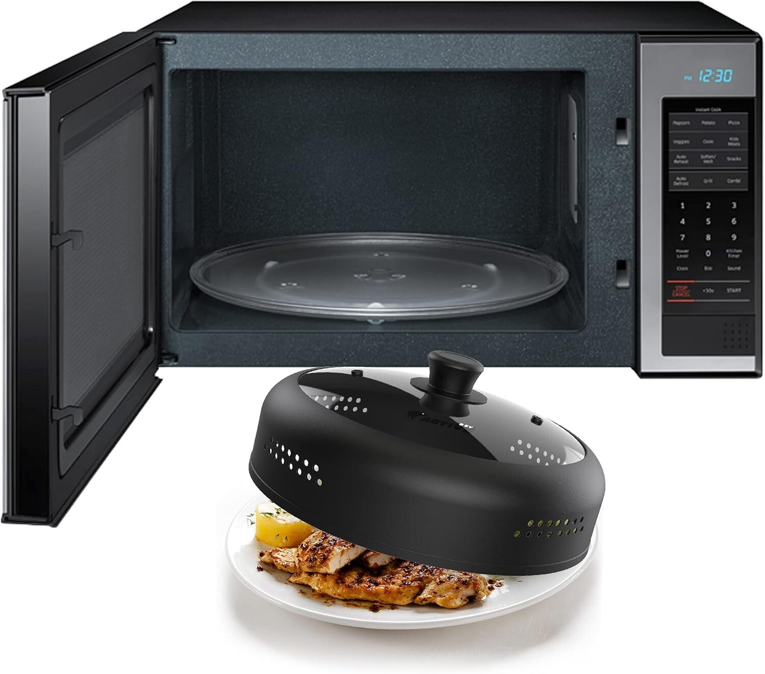 Dishwasher Safe 11.5'' Microwave Cover - Black Silicone Lid for Easy Cooking