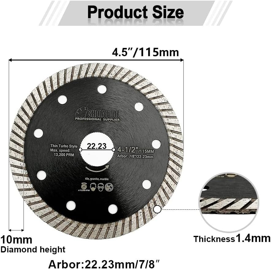Efficient 10pcs 4.5" Turbo Rim Diamond Blades for Clean Cutting Performance