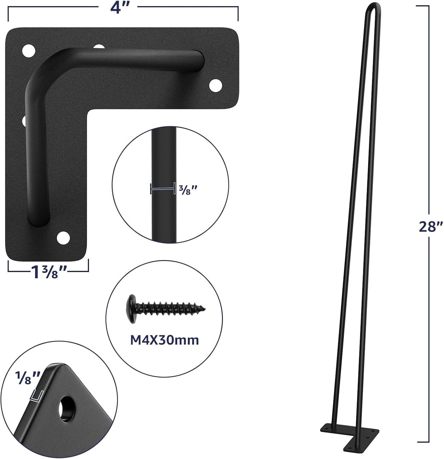 Durable 24" Hairpin Legs Set - Solid Metal Supports Up to 400 lbs for Furniture