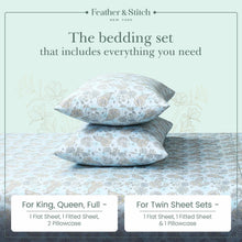 Load image into Gallery viewer, Premium Quality 4-Piece Aqua Paisley 100% Cotton Queen Sheet Set – Cool and Soft