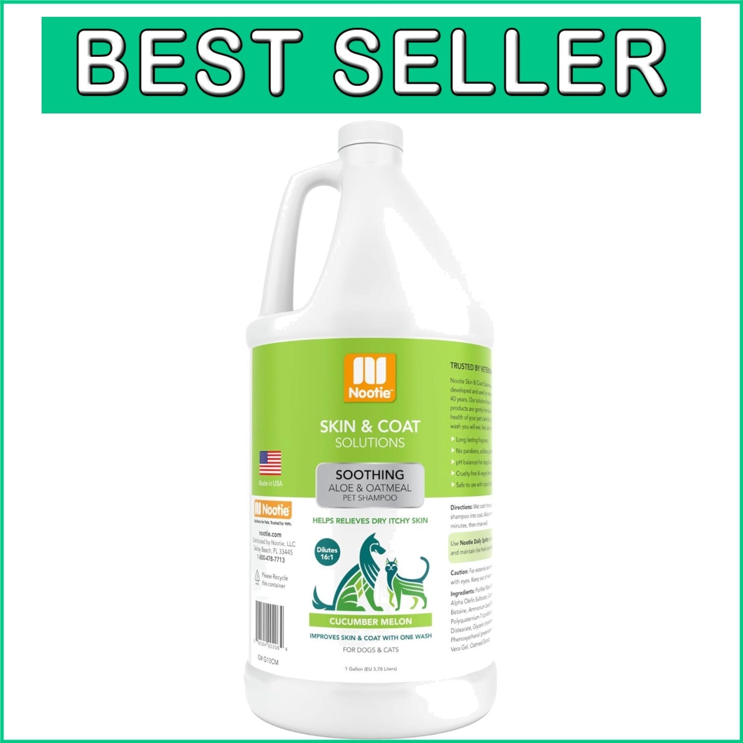 Vegan-Friendly Aloe & Oatmeal Shampoo for Dogs & Cats - 1 Gallon Cucumber Melon