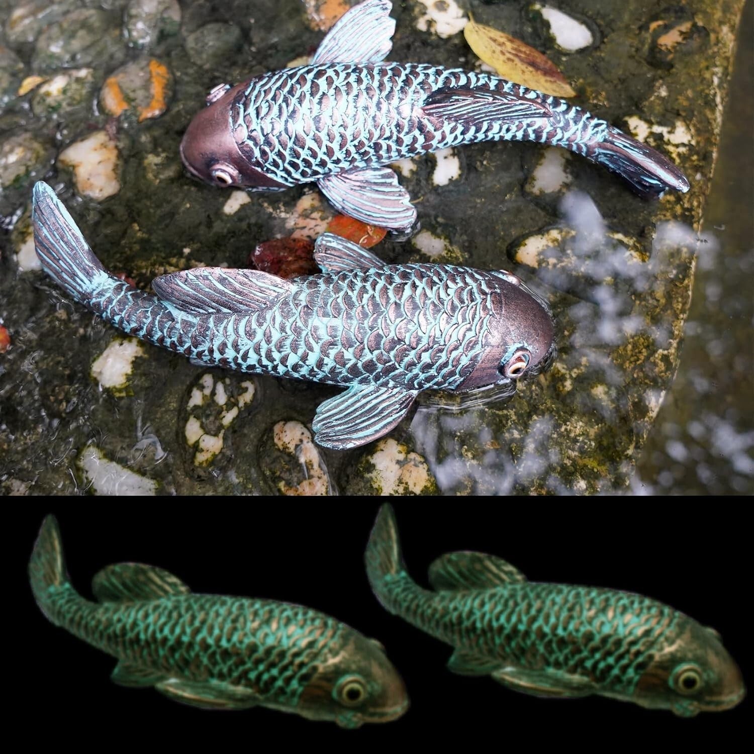 Set of 2 Antique Koi Fish Garden Sculptures - Elegant Resin Statues for Outdoors