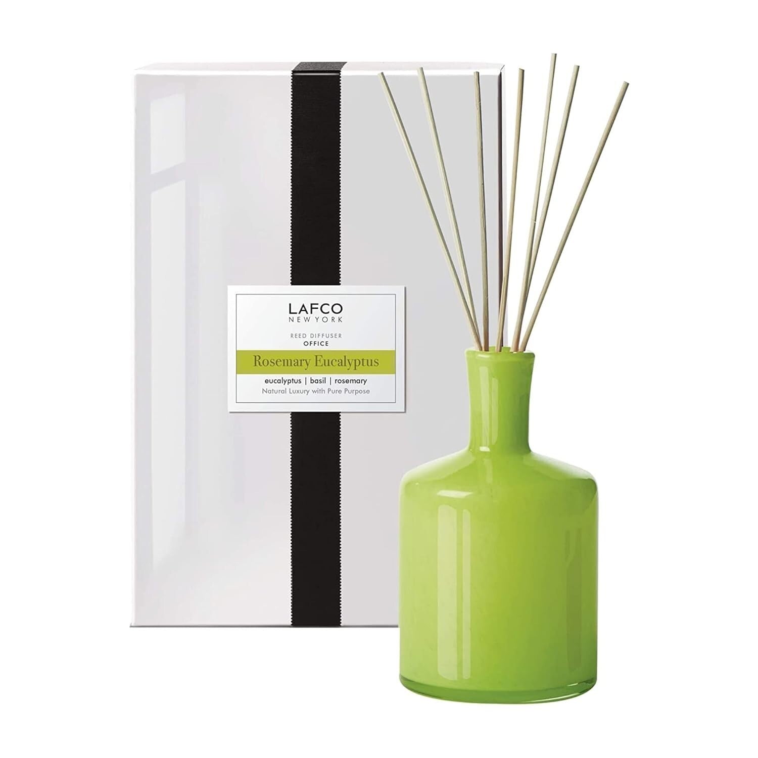 Hand-blown Glass Reed Diffuser - 15oz Rosemary Eucalyptus, 9 Months of Serenity