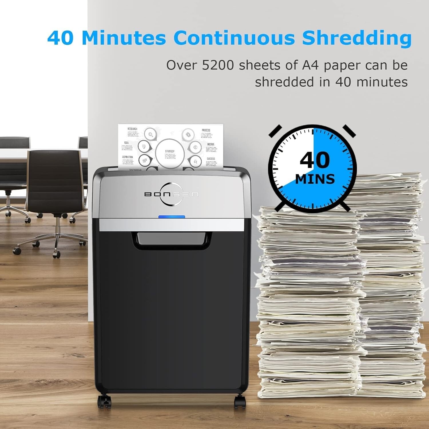 Efficient Office Heavy Duty Paper Shredder - 24 Sheets, Quiet, 9-Gallon Capacity