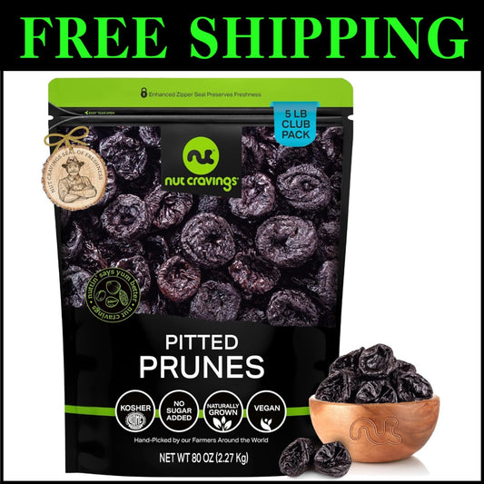 Fresh 80oz Dried Pitted Prunes - No Sugar Added, Perfect for Recipes & Snacking