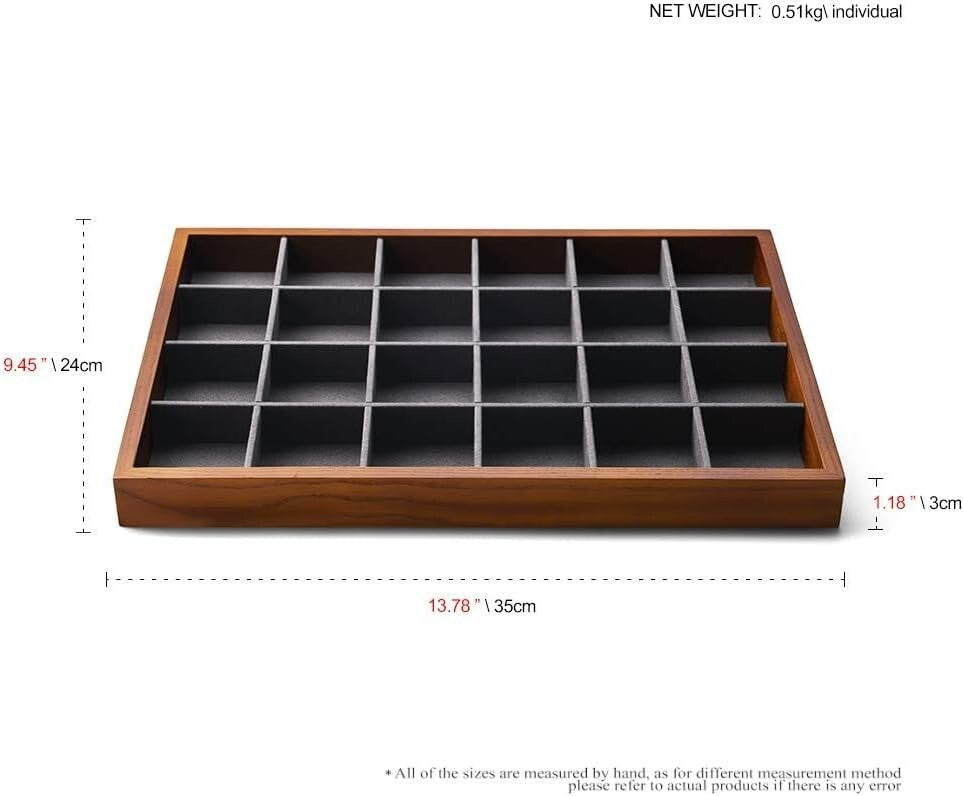 Sturdy 24 Compartment Jewelry Display Tray with Microfiber Interior - Polished