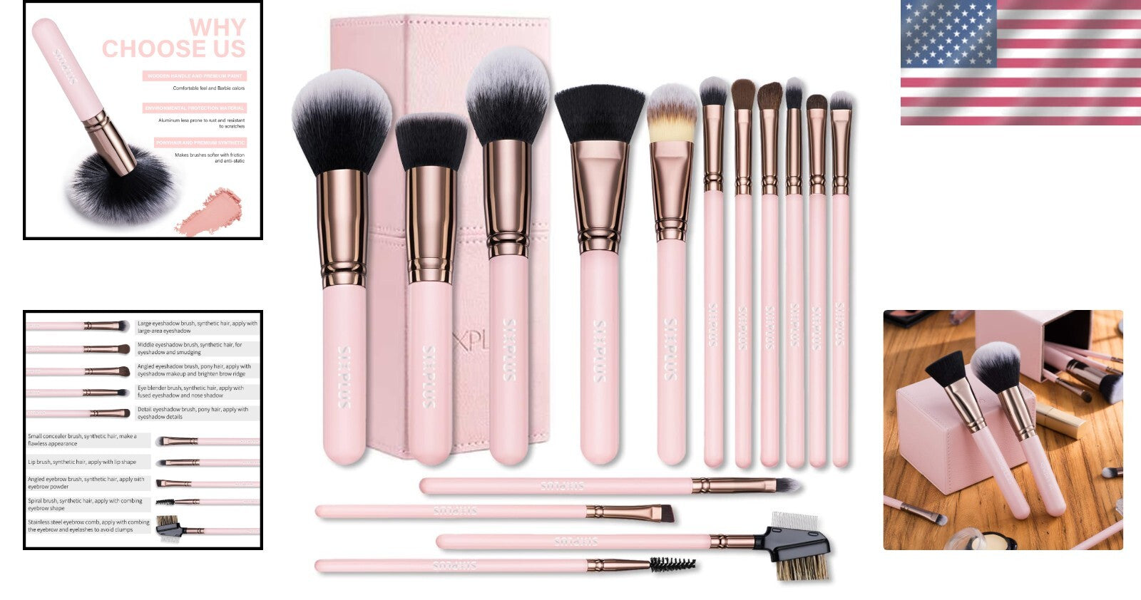 Travel-Friendly 15-Piece Pink Makeup Brushes - All Skin Types, Elegant Gift