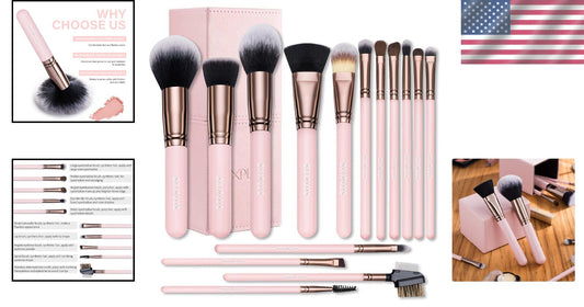 Travel-Friendly 15-Piece Pink Makeup Brushes - All Skin Types, Elegant Gift