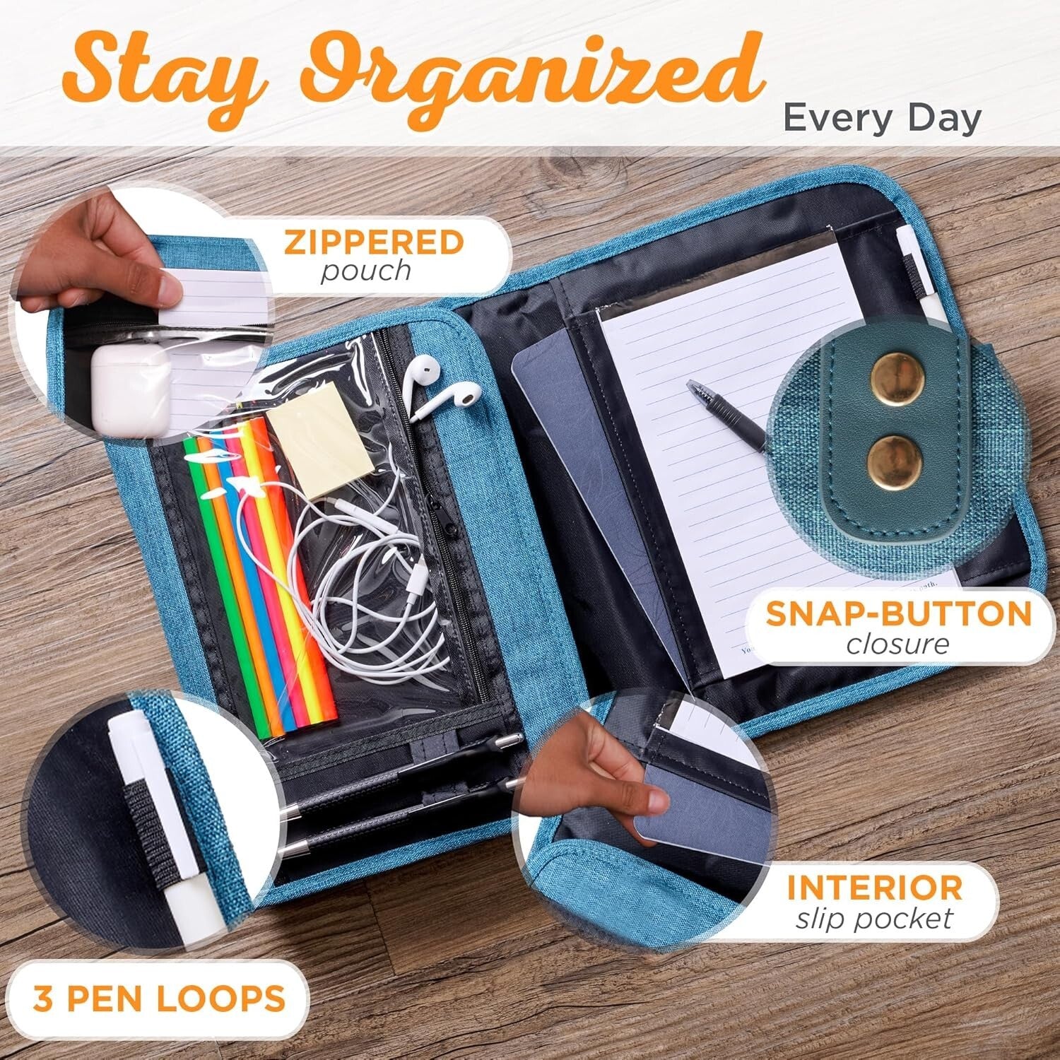 Protective Teal Floral Bible Cover with Zipper and Notepad for Organized Faith