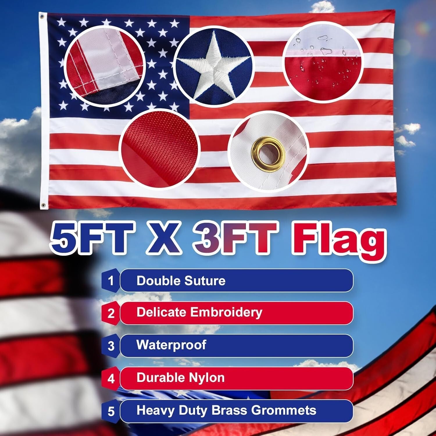 Commercial Grade 25FT Flag Pole Kit - 13 Gauge Aluminum with Embroidered Flag