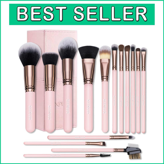 Travel-Friendly 15-Piece Pink Makeup Brushes - All Skin Types, Elegant Gift