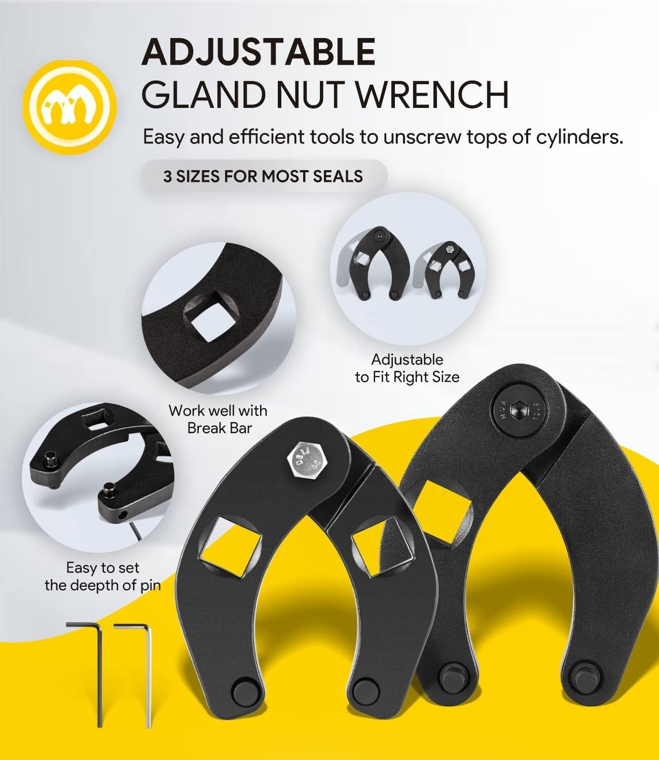 Adjustable Gland Nut Wrench & Seal Installer Kit for Efficient Hydraulic Repairs